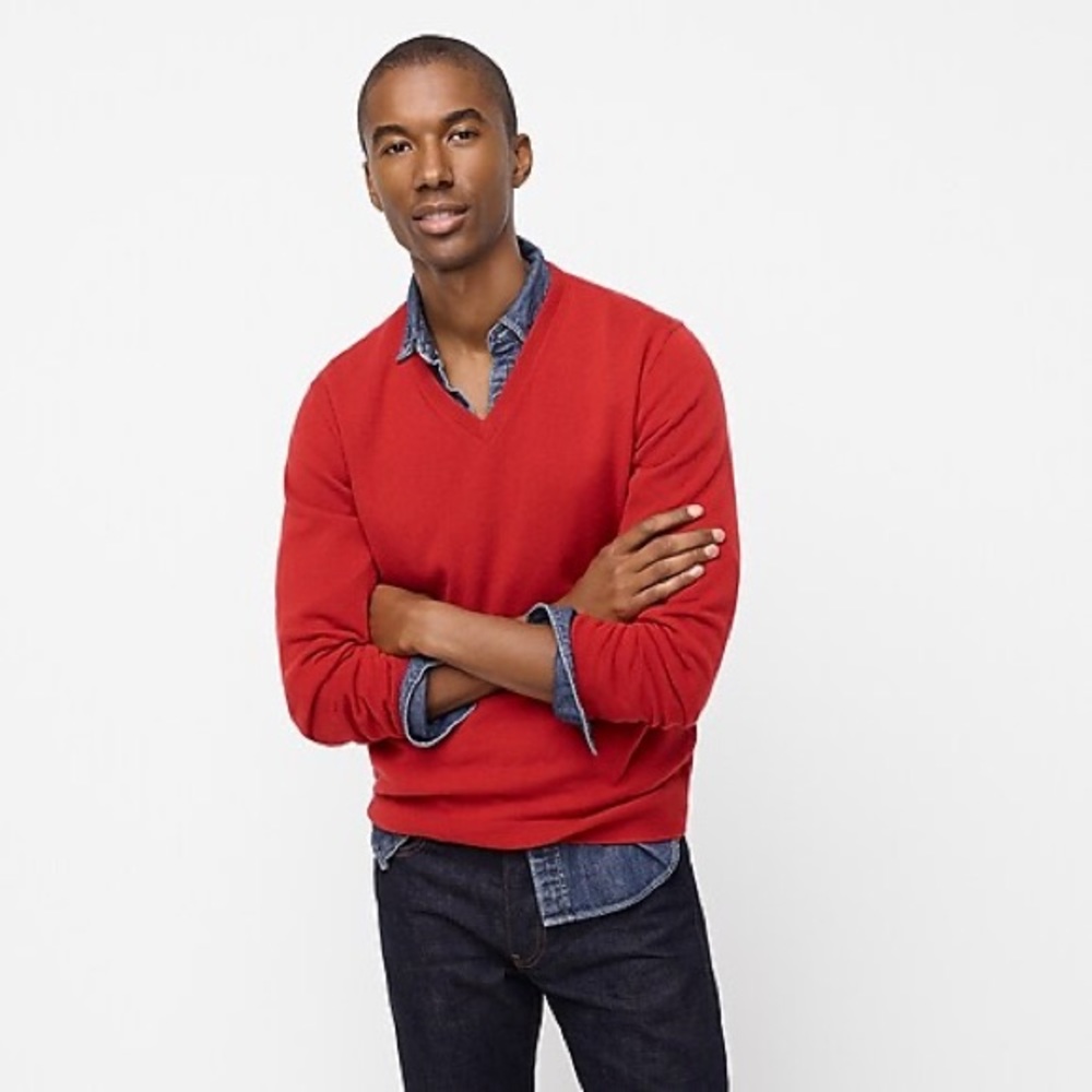 J Crew Men’s Italian Cashmere V Neck Sweater (red)
